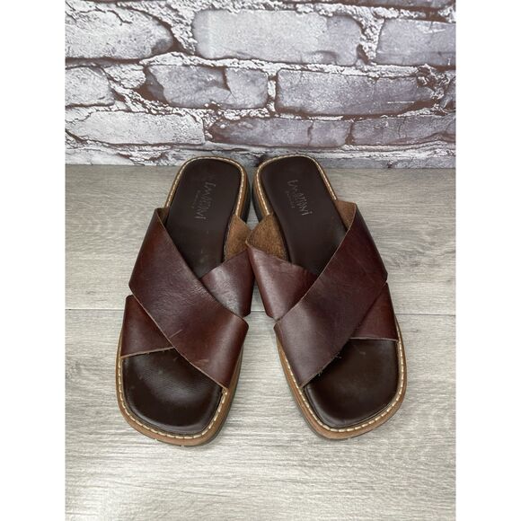 Emozioni Dark Brown Leather Slides Wedge Sandals Men Sz 45EU/12M US main image 15